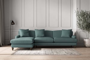 nkuku Deni Left Hand Chaise Sofa | Make To Order | Grand | Recycled Cotton Airforce