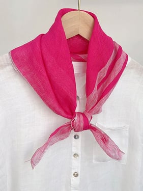 Linen Striped Woven Light Square Scarf - Fuchsia Stripe / One Size