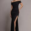 Goddiva Off The Shoulder Maxi Dress With Split - Black