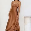 Empire Chic Satin Maxi Dress Chocolate