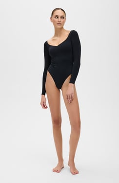 Iconic Compression Long Sleeve Bodysuit - Thong - Black / XL