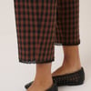 Brown Gingham Lace Trim Cigarette Trousers
