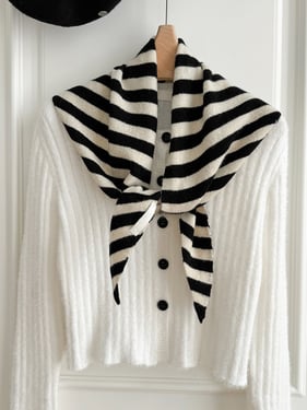 100% Australian Wool Striped Functional Triangle Scarf - Black Stripe / One Size
