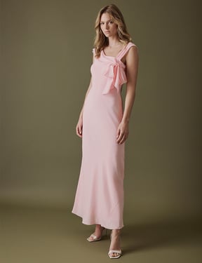 Soft Pink Asymmetric Neckline Midi Gardenia Dress