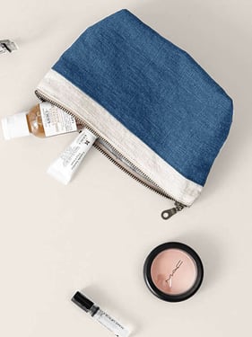 100% Linen Color-Block Zipper Storage Bag - Mist Blue / One Size
