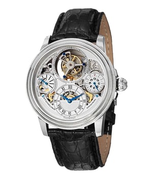 Stührling Opus Orchestration 45mm Tourbillon - Silver Dial / Silver Case / Silver Crocodile Strap Deployant Buckle