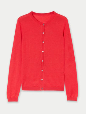 Cashmere-Silk Crew Neck Cardigan - L / Red / WK173A-7129/0000