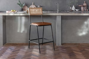 nkuku Iswa Leather & Cane Counter Dining Chair | Seating | One Size | Chocolate Brown