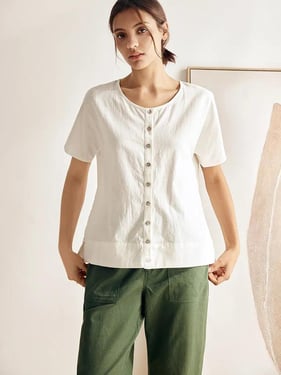 Linen Wide Short-Sleeved Top SERAPHINA - Off White / XXL