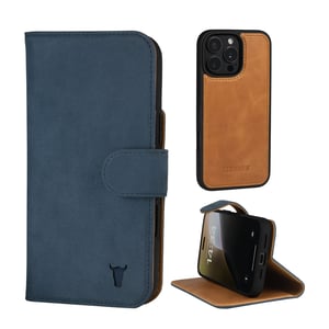 iPhone 16 Pro Leather Wallet Case (with Detachable Cover & MagSafe Compatible) - Nubuck / Blue