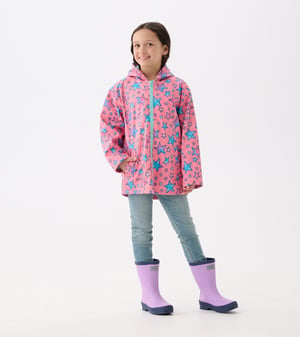 Girls Watercolour Doodles Zip-Up Rain Jacket
