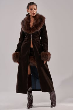 AKIRA Wild Side Velvet Denim Trench Coat | Brown | Size XL