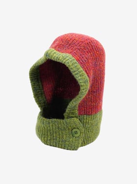 Retro Color-Block Chunky Knit Balaclava Hats - Red / One size