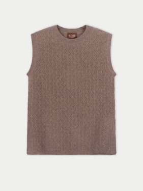 Organic Color  Ajour Knit Crewneck Cashmere Vest - 2XL / taupe / WK1033-57