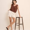 Brown Linen-Blend Swing Top