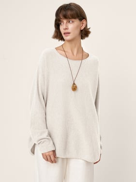 100% Mongolian Cashmere Hand-Finished Rolled Edge Knit Top AMARA - Optic White / L