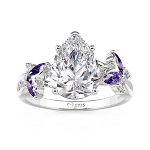 Jeulia Twisted Purple Butterfly Pear Shaped Wedding Ring