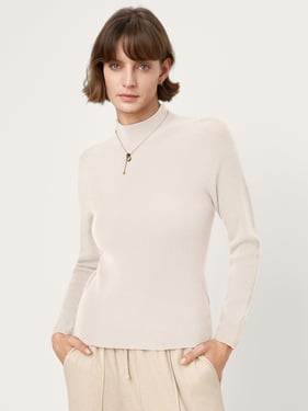 100% Mongolian Cashmere Seamless Tailored Mock Sweater RAYA - Optic White / XXL