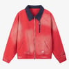 Retro Ripped Washed Contrast Color Work Jacket - Red / L
