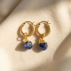 Raw Sapphire September Birthstone Huggie Hoops Gold Vermeil Plated Gemstone Earrings