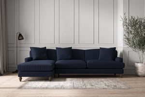 nkuku Deni Left Hand Chaise Sofa | Make To Order | Grand | Brera Linen Indigo