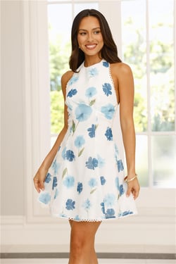 Summer Moment Halter Mini Dress Blue