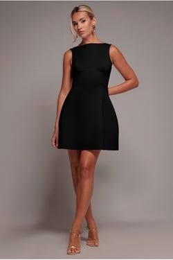 Goddiva Boatneck Open Back Scuba Mini Dress - Black