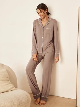 Long Sleeve Bamboo Pajama Set ADELINE - Wood Rosa / Sets / XXL