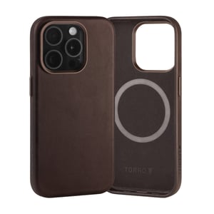 iPhone 15 Pro Slimline Leather Bumper Case (MagSafe Compatible) - Dark Brown