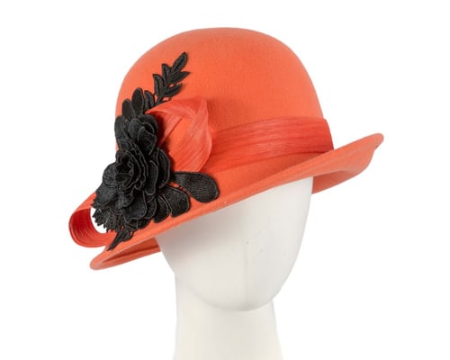 Orange felt cloche hat with lace by Fillies Collection