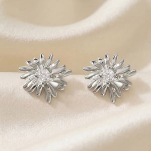 White Topaz April Birthstone Daisy Birthflower Sterling Silver Stud Earrings