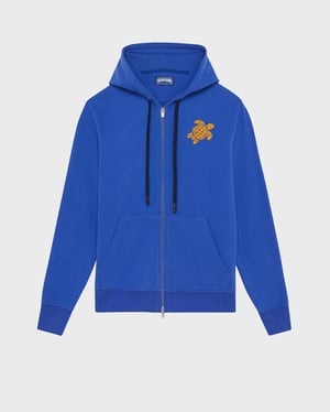 Vilebrequin - Men Cotton Full Zip Hoodie Big Turtle Embroidery - Sweater - Malanti - Blue - Size XXL