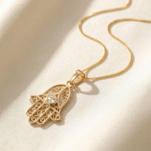 Dainty Hamsa Hand Pendant Charm Gold Plated Necklace