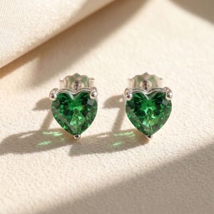 Emerald Heart Sterling Silver Stud Gemstone Earrings