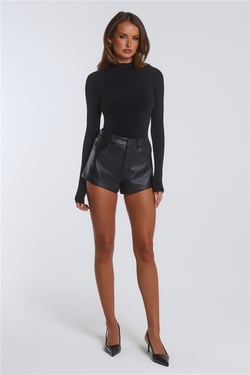 Your Temptation Faux Leather Mini Shorts Black