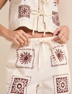 Ivory Tile Printed Wide Leg Topaz Trousers