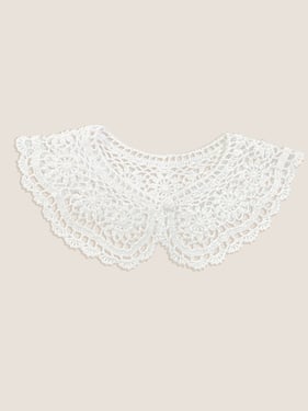Cotton Retro Crocheted Decorative Shawl Collar - Pure White / One Size