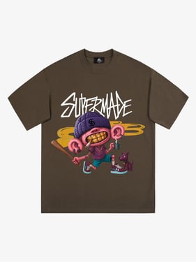 Thesupermade Cartoon Graffiti Trendy Weird Kid T-Shirt - Brown / XXL