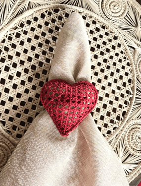 Criss-Cross Heart Handwoven Iraca Napkin Ring - Blush Pink
