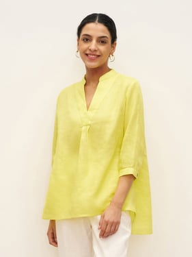 100% Linen Dress Shirt JOANNA - Lemon Yellow / XXL