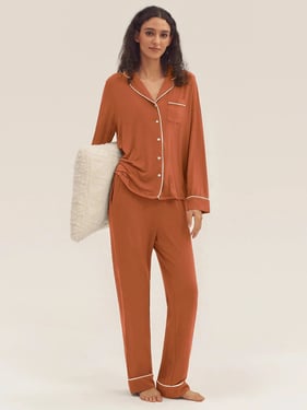 Long Sleeve Bamboo Pajama Set ADELINE - Halloween Orange / Bottoms / XXL