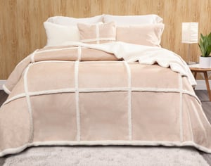 QE Home Windowpane Shearling Comforter Set in Caramel, Geometric, Beige, King