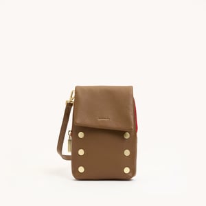 Hammitt VIP Mobile Mahogany Pebble Brushed Gold Red Zip