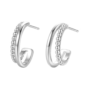 Beaded Double Hoop Earrings Sterling Silver