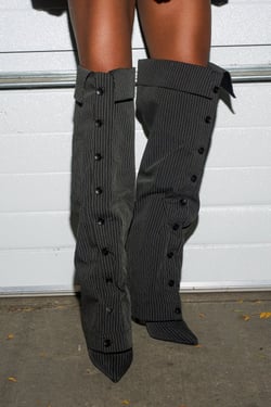 AKIRA Azalea Wang Imri Shirting Striped Stiletto Boot | Black | Size 11