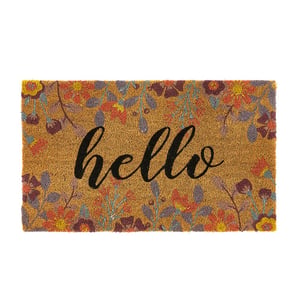 Floral Hello Coir Doormat - 45x75cm