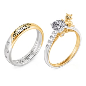 Jeulia Custom Cat and Paw Print Couple Rings Set