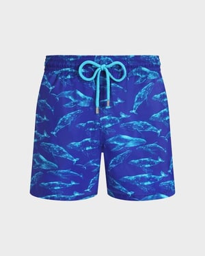 Vilebrequin - Men Ultra-light And Packable Swim Shorts Sparkling Whales - Swimwear - Mahina - Blue - Size XXXL