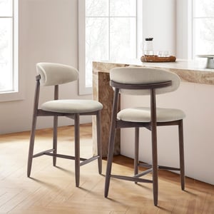 COLAMY ARLA Upholstered Wooden Scandi Minimalist Bar Stool - Beige / Set of 2