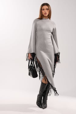 AKIRA Sweater Weather Knit Midi Dress In Grey | Black | Size 1X